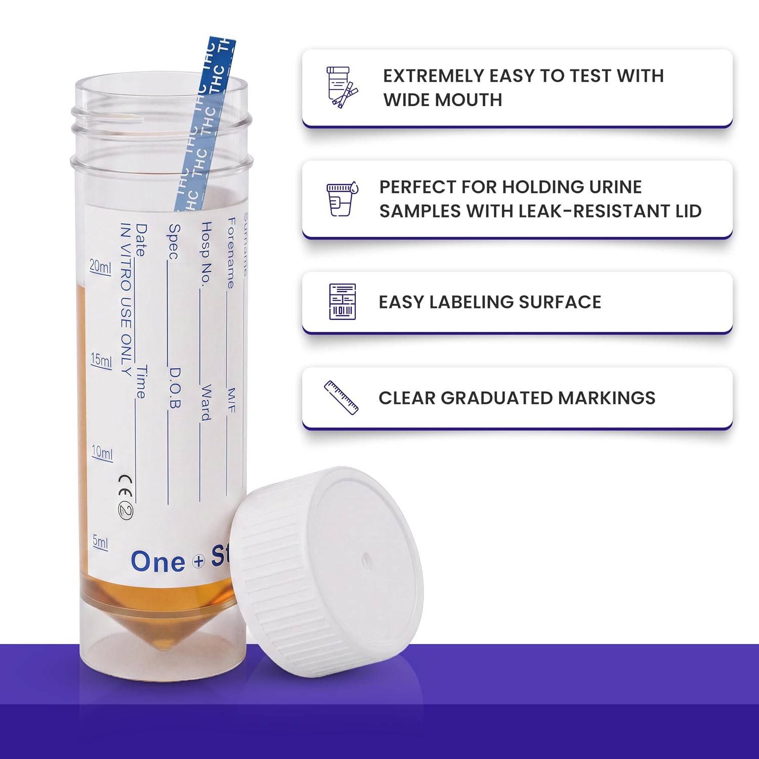 One Step Sterile 30mL Urine Sample Cups (5 Pack) - Perfect for At-Home Testing and Collection - Leak-Resistant Lids Guranteed for Safe Transportation - Wide Mouth to Make Testing Easy + Collection