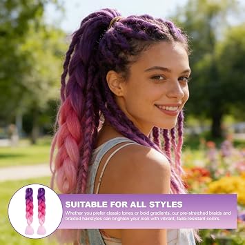 2Pcs Braiding Hair Extensions 24 Inch Jumbo Braids Hair Extensions for Braiding Coloured Hair for Crochet Twist Braids - Purple to Peach Pink to Pink