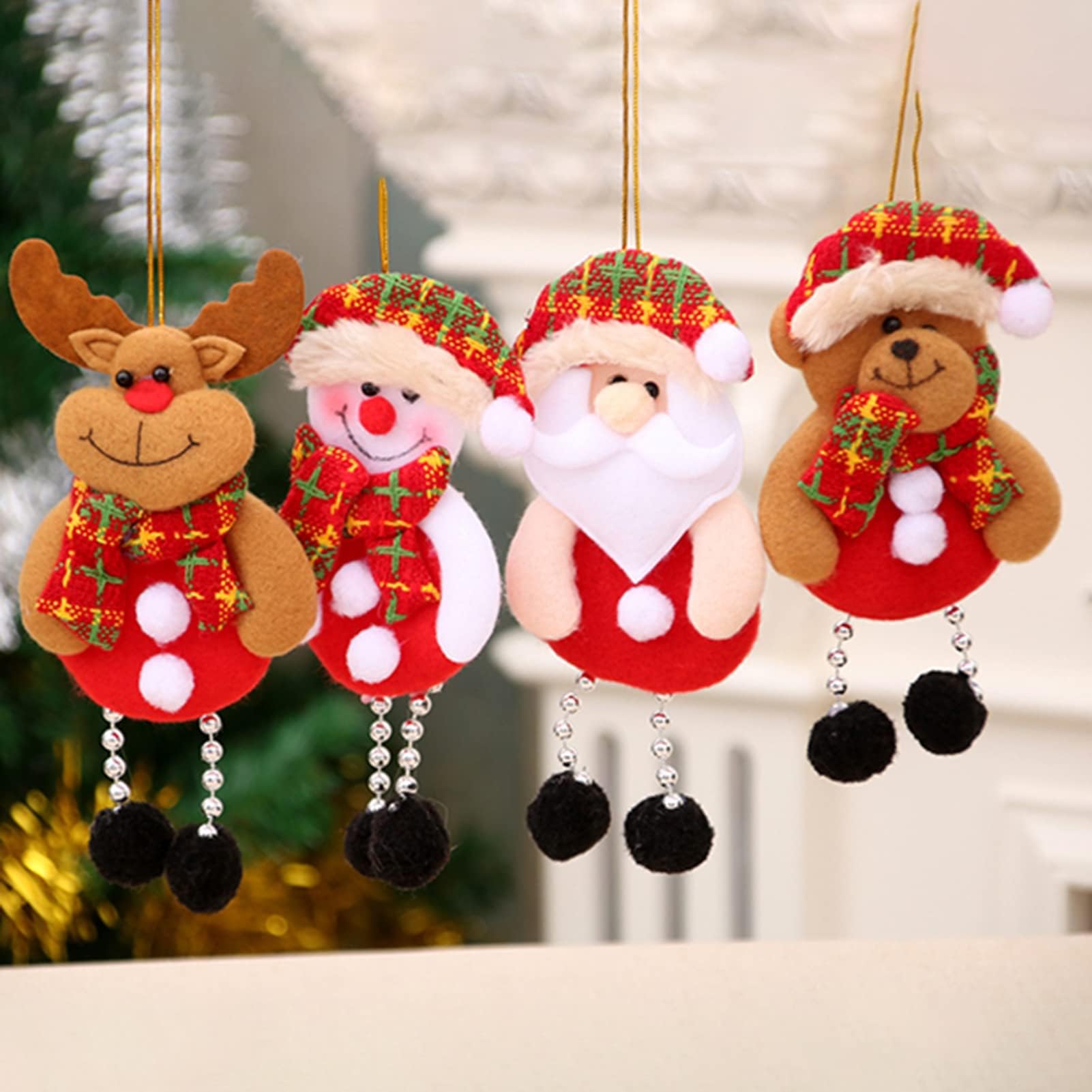 Christmas Santa Ornaments - 4 Pcs Red Decorations -9