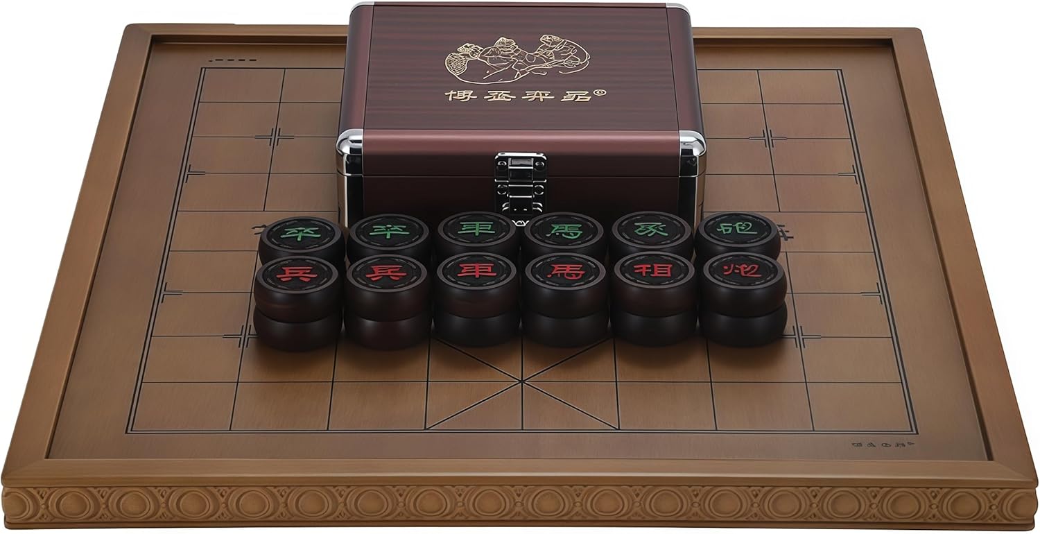 Natural Wood Chinese Chess, Xiangqi Gift Set - Travel Games Sets with Board Games Gift, Xiang Qi Game & Pieces, Chinese Decor & Gifts, Chinese New Year Decor (Ebony)