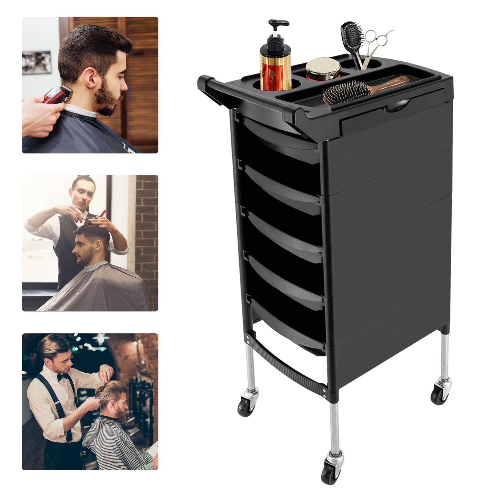 Chariot de coiffeur 6 étages 5 tiroirs 4 roues pour salon de beauté