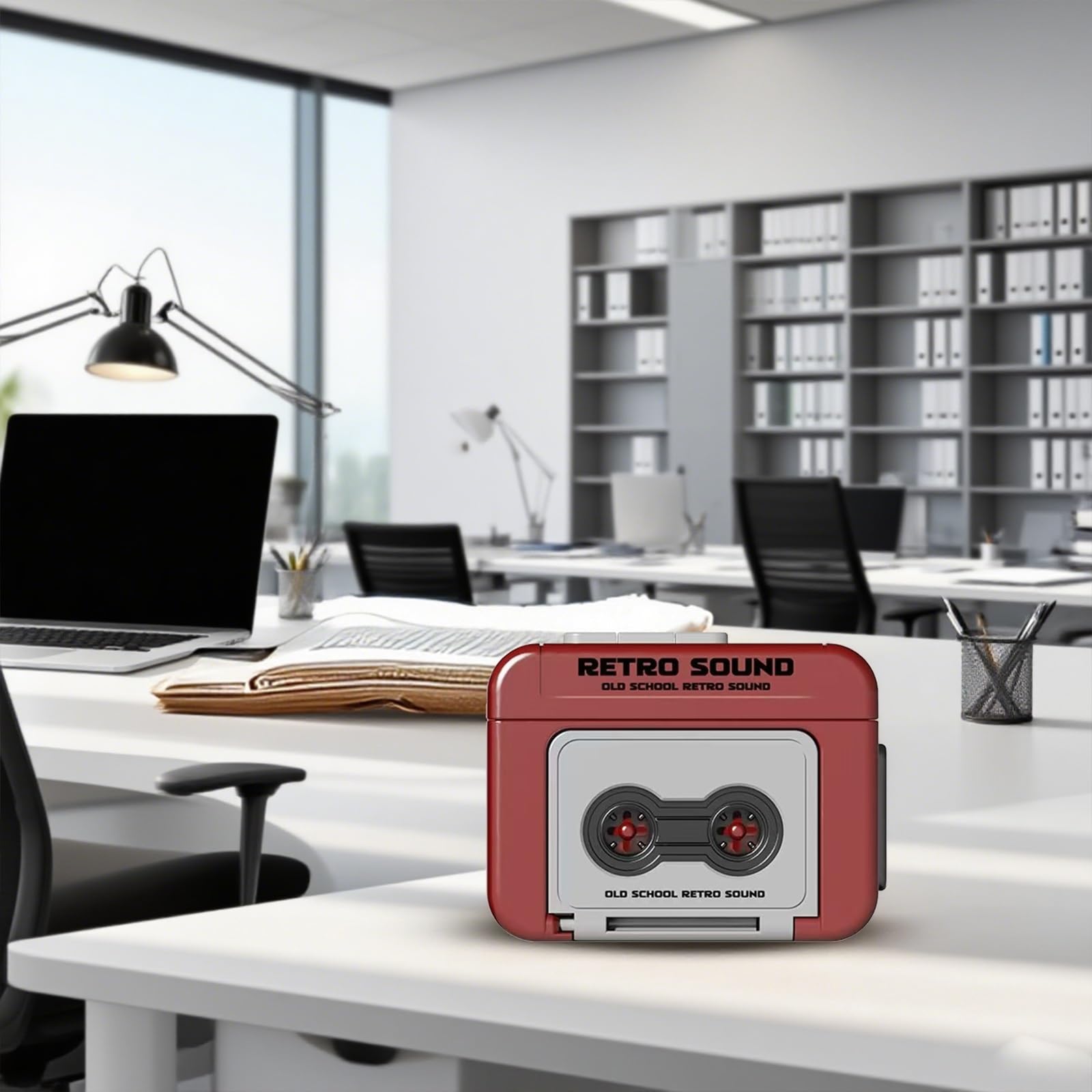Mini Retro Cassette Tape Deck Keychain, Plays Tapes and Music, Creative Tape Recorder Charm(Red,2pcs)