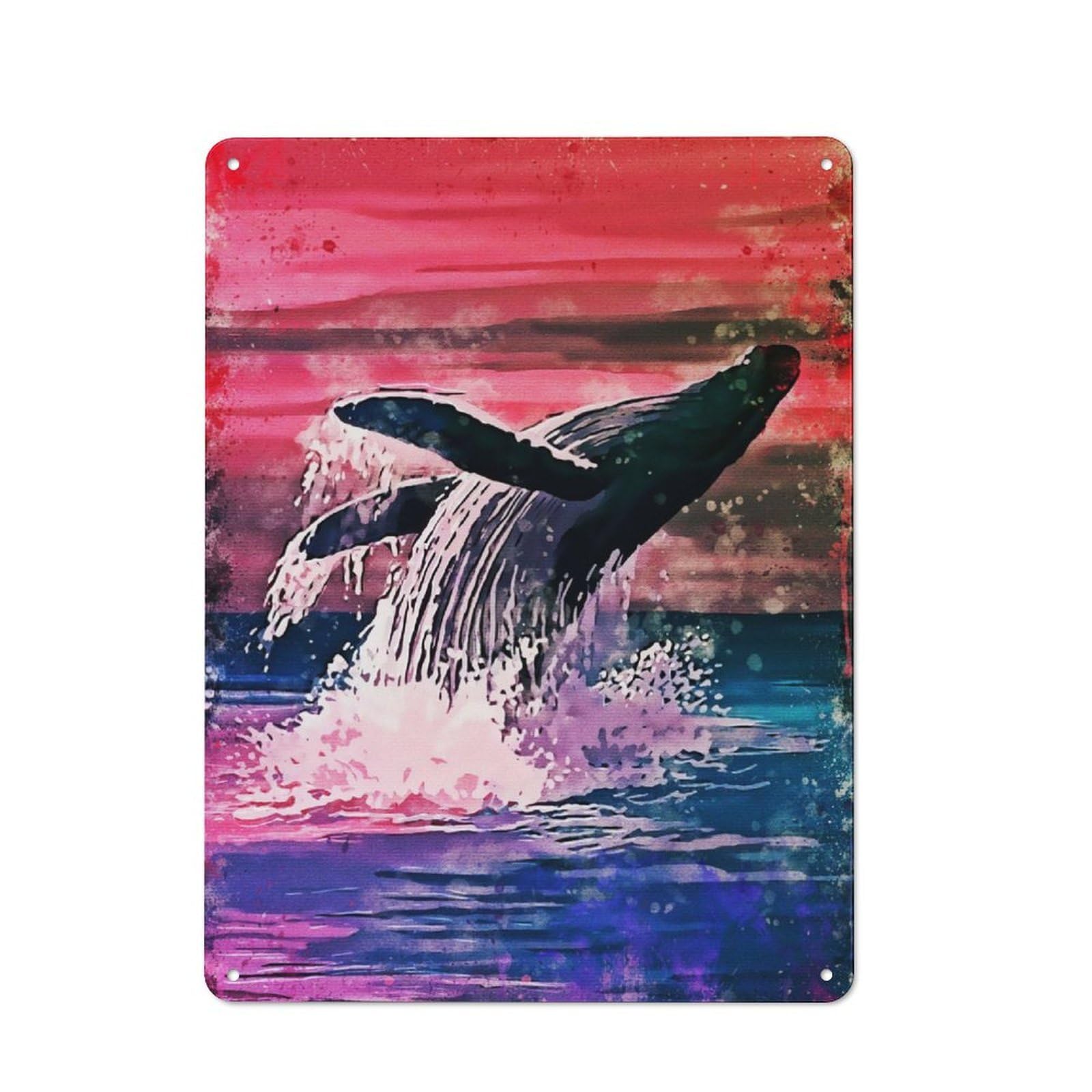 Junmoney Whale Painting Tin Wall Plaque 40X30cm With For Guest Room Or Hallway, For Hallway Wall Decor Fans
