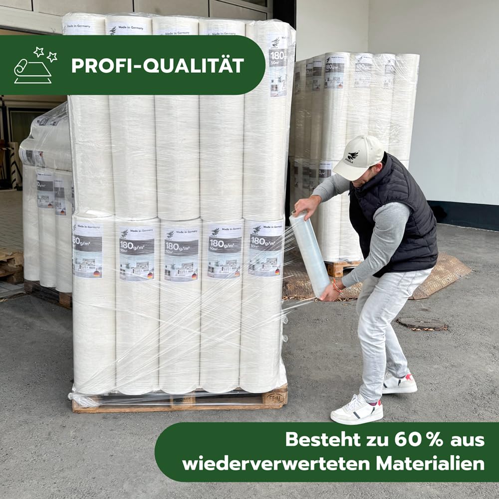 AQUILA EcoGreen Stretchfolie Made in Germany, Verpackungsfolie 50cm x 20 My, aus 100% wiederverwertetem Material, transparent, 150m ungedehnt, 12 Stück