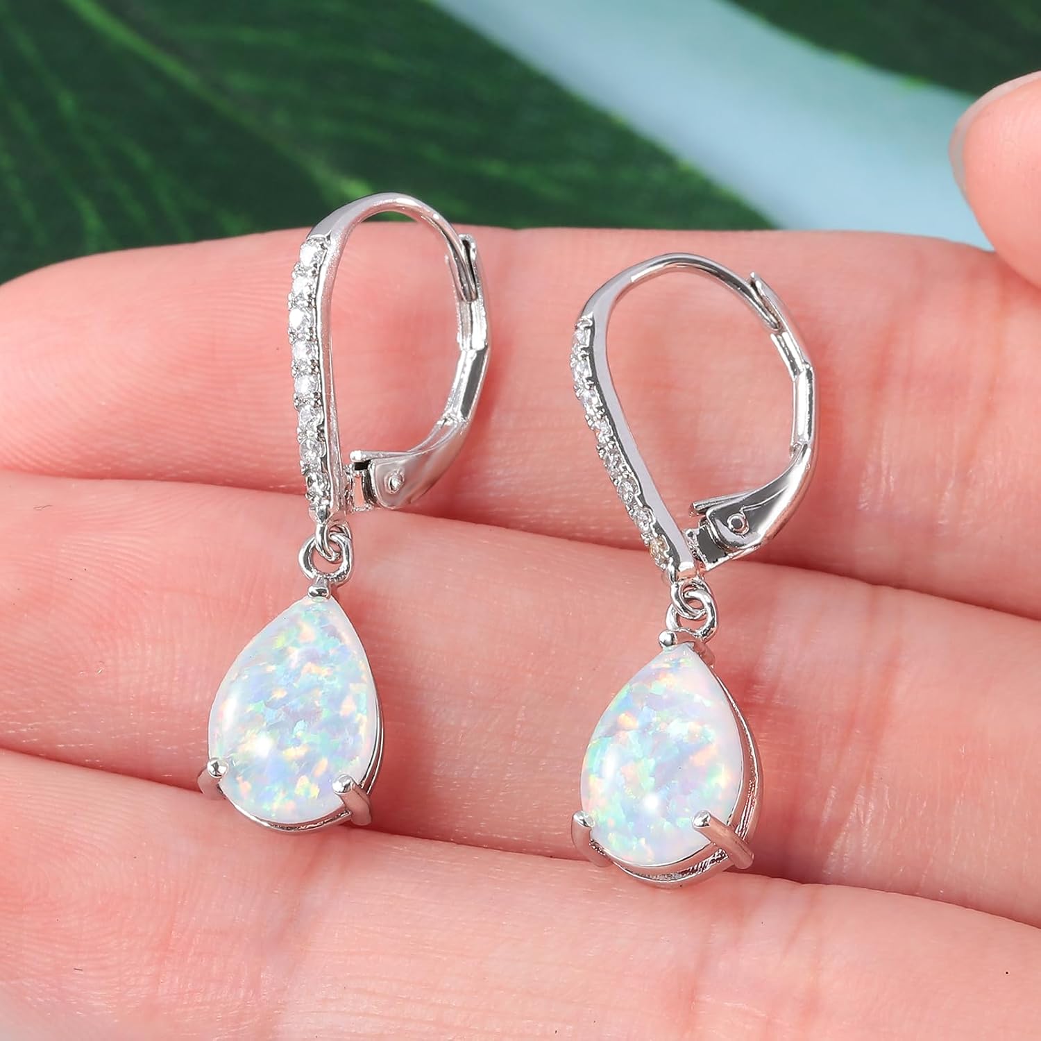 Leverback Opal Dangle Earrings 14k White Gold/Yellow Gold Plated Drop Earrings for Women Teardrop Earrings Elegant Jewelry Gifts - Image 3