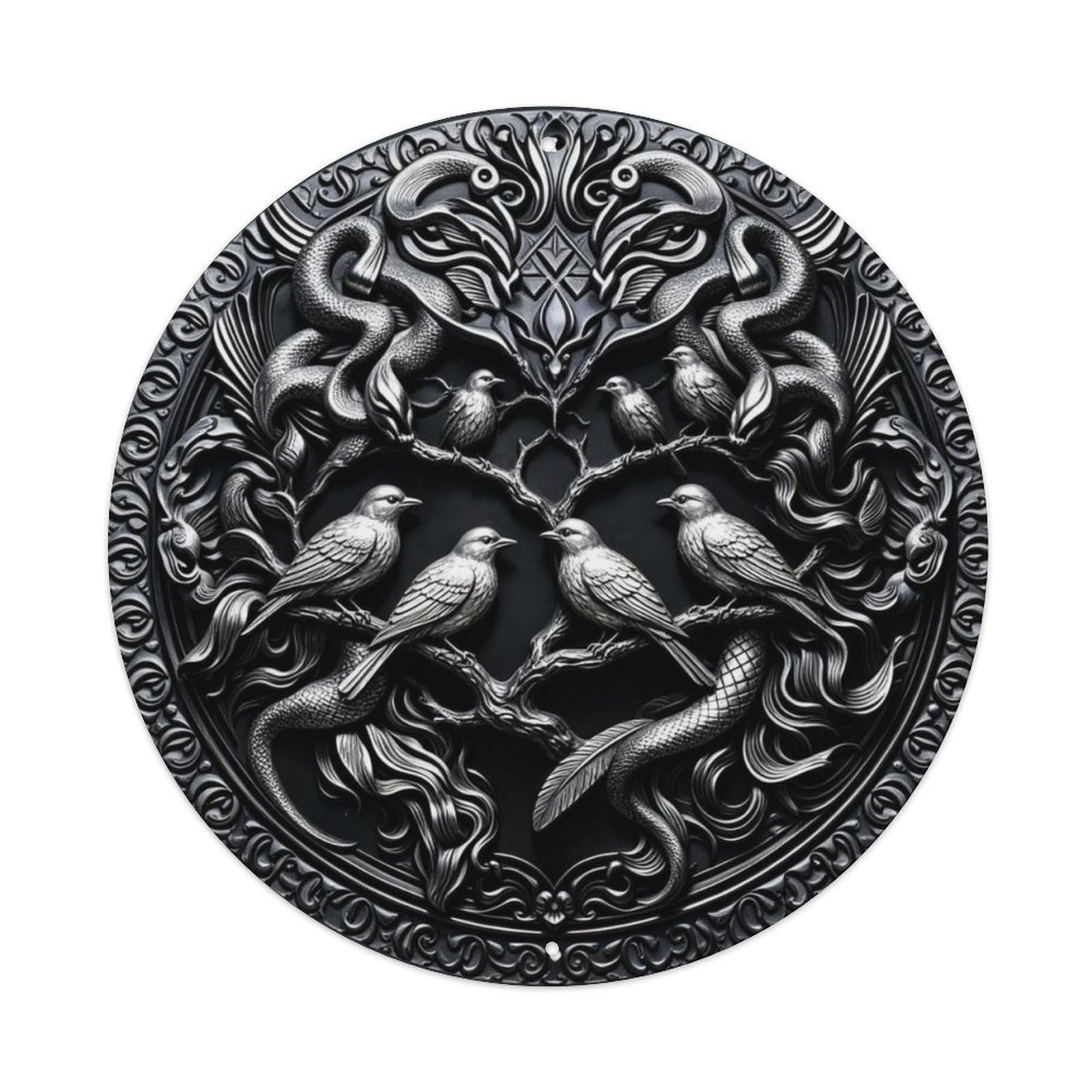 Gothic Ravens on Branch 3D Dark Witchcraft Metal Tin Sign Plaque