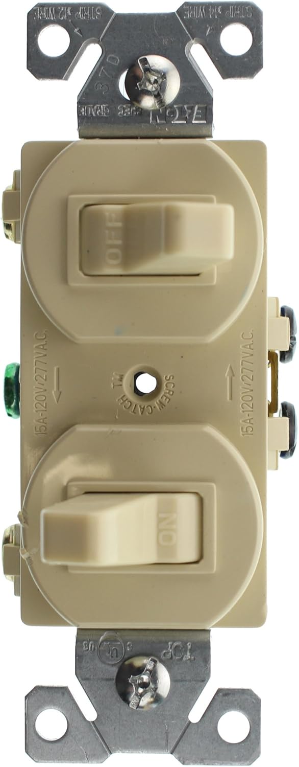 Hubbell RC101IZ Combo Double Toggle Switch, (2) 1-Pole, 15-Amp, 120/277-Volt, Ivory, (12-Pack)