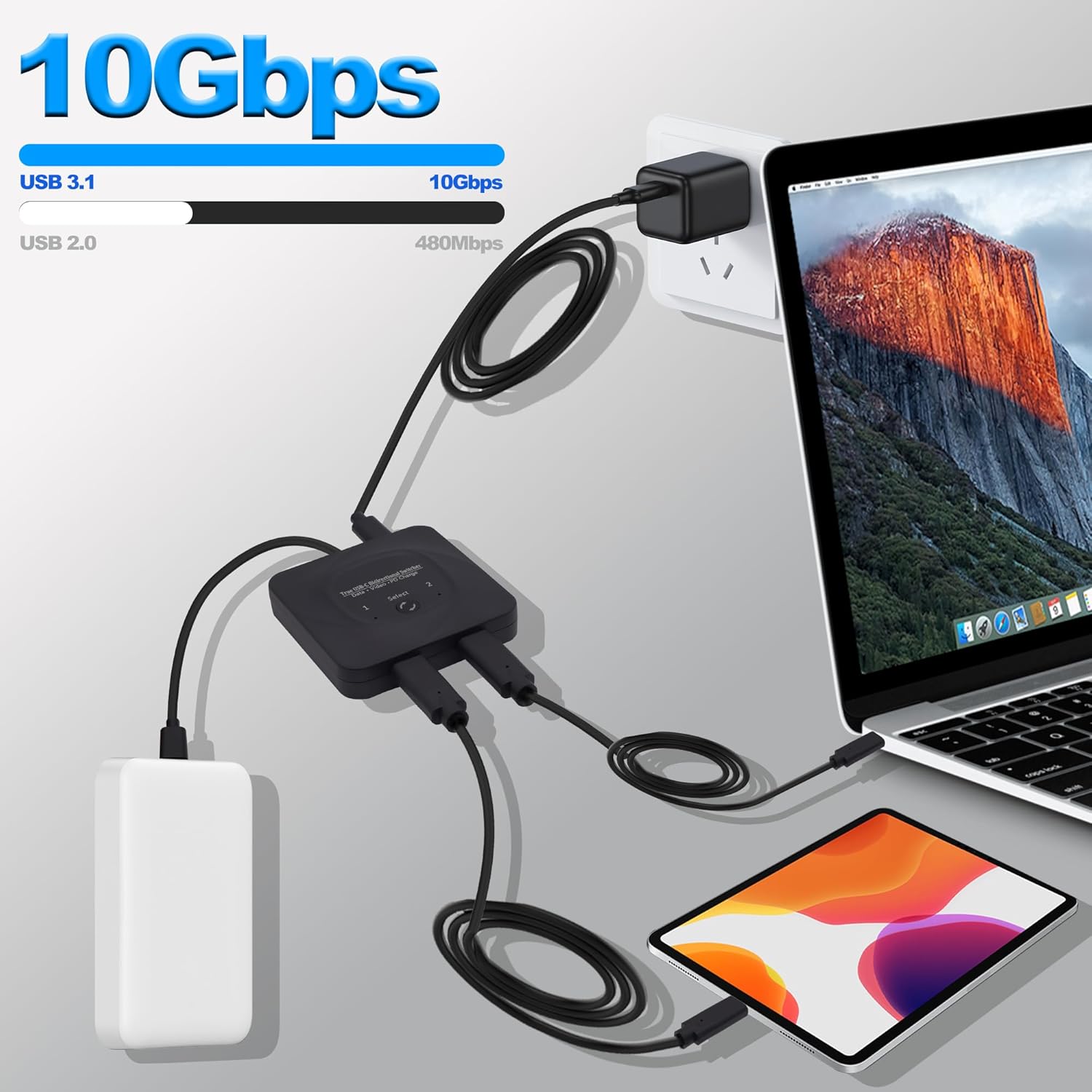 USB-C Switch Splitter Bi-Directional USB Type C Switch 1 in 2 Out/2 in 1 Out Selector 2 Computers Share 1 Devices Video Source Converter Support 8K@60Hz 10Gbps Data 100W PD Charging for Laptop,Monitor