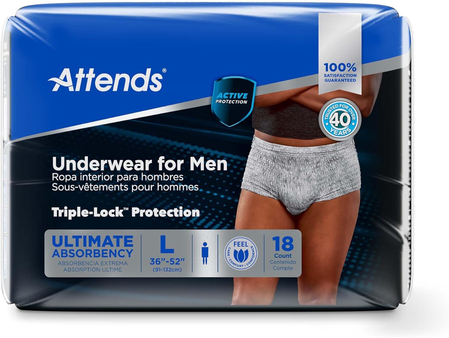 Attends Discreet Incontinence Care Men's Protective Underwear, Large/X-Large, 72 Count, White