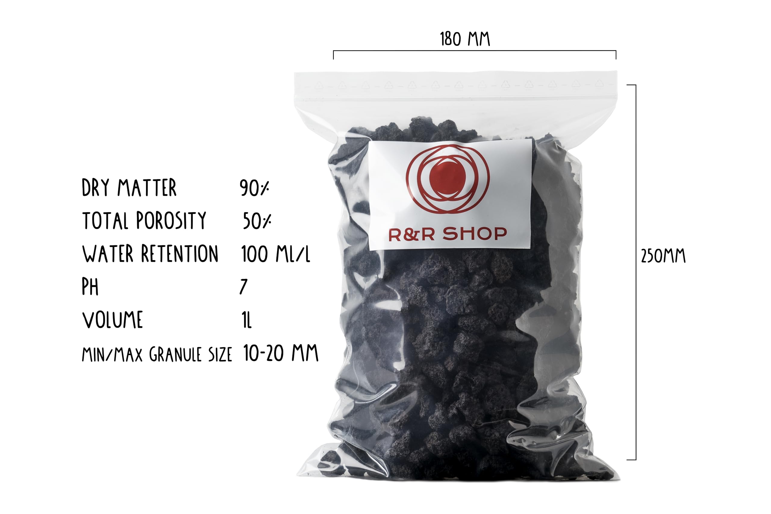 R&R SHOP - Medium Black Lava Rocks, 100% Natural, pH Neutral, Ideal for Drainage and Plant Growth 10-20 mm (1L) - Image 3