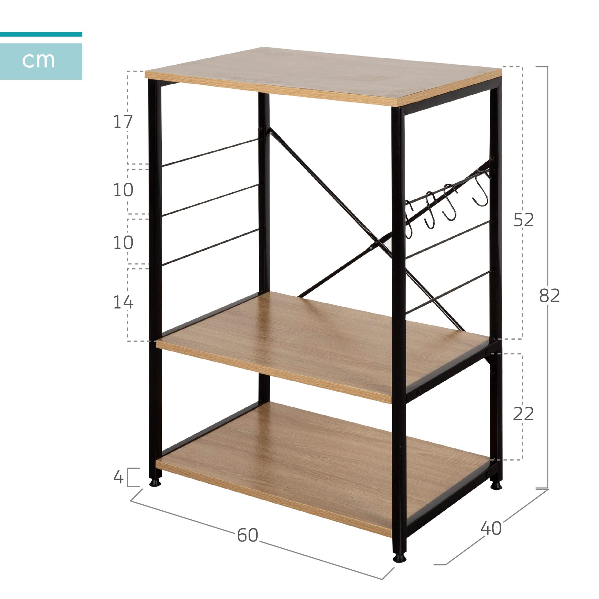 AKTIVE COLORBABY Max Home Tavolino a C, Legno e acciaio, 40x30x66 cm, 6 kg max, Forma rettangolare, Sistema di livellamento, Stabile e robusto, Tavolino da divano, Tavolini (18423)
