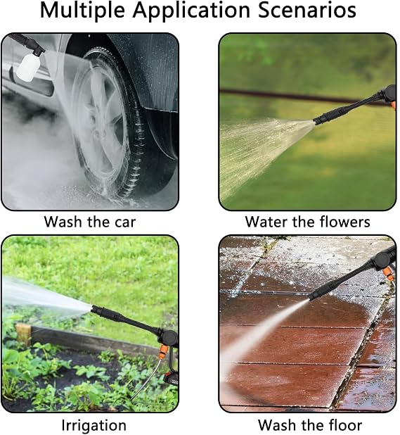 21V Cordless Pressure Washer, 180W 725PSI/50Bar High Pressure Power Washer Portable with 2 Batteries & 1 Charger Car Wash Kit Water Jet Cleaner with Adjustable Nozzle for Cars, Fence, Floors