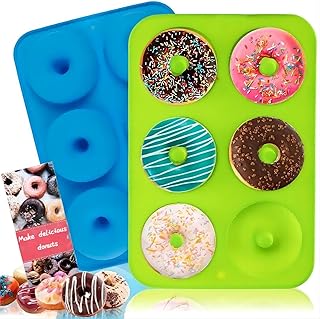 2 Pack Donut Pan Silicone Baking Mold 6-Cavity Donut Mold with Nonstick Coating Soft and Reusable Donut Mould for Cake Bread Chocolate etc（Blue/Green）