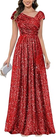 Sparkly Sequin Mother of The Bride Dresses for Women Elegant A Line Evening Gown Floor Length Wedding Guest Dress