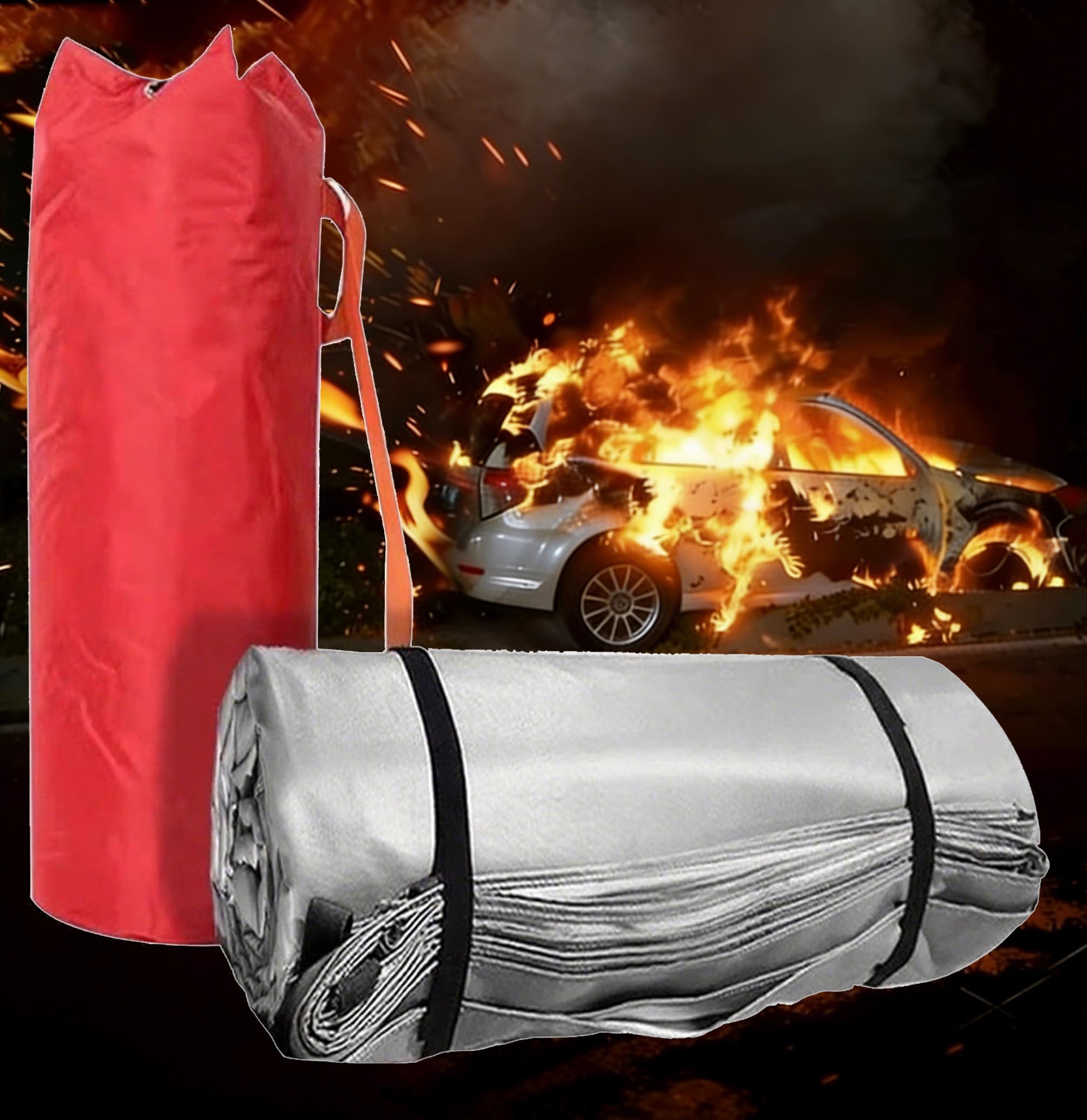 IEOWY Emergency Fire Blanket, Fiberglass Flame Retardant, Large Double-Sided Silicone Safety Tool for Car, Quick Unfolding Vehicle Fire Extinguisher 4×6m/13.1×19.7ft