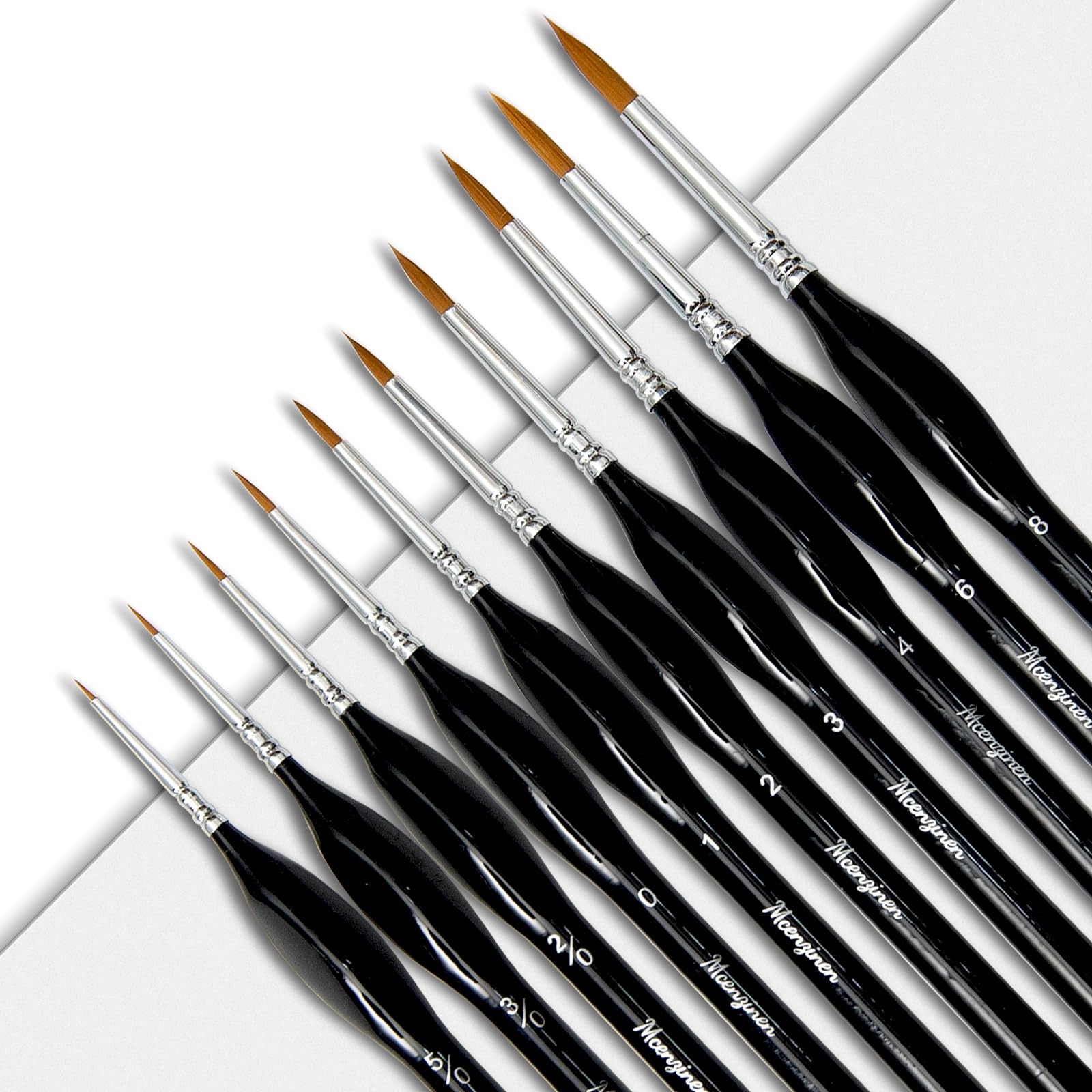 Mcenzinen 10Pcs Black Pointed Tip Set 10 Pcs Exquisite Detail Paint Brush Set With Copper Tube And Special Double - Wire - Binding Process, Birch Wood Pen,Triangular Grip. Suitable Oil, Watercolour, Acrylic, Digital Painting