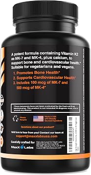 Vitamin K2 Supplement 600 mcg with K2-MK7, MK4 & Vitamin D, 90 Servings | Full Spectrum Vitamin-D3 + Vitamin-K 600mcg - Bone Health & Overall Wellness by MaxX Labs