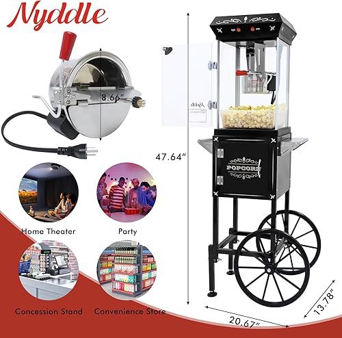 Miniatura 3 de Máquina para hacer palomitas de maíz con hervidor de 8 onzas para hacer hasta 32 tazas, carrito de máquina de palomitas de maíz, estilo vintage,