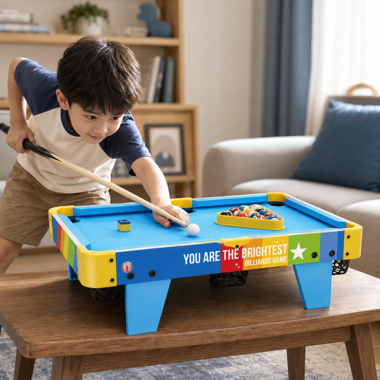 Mini Billard Américain en Bois, Table Multijeux pour Enfants, Jeu Billard avec Queues et Balles, Table Jeu