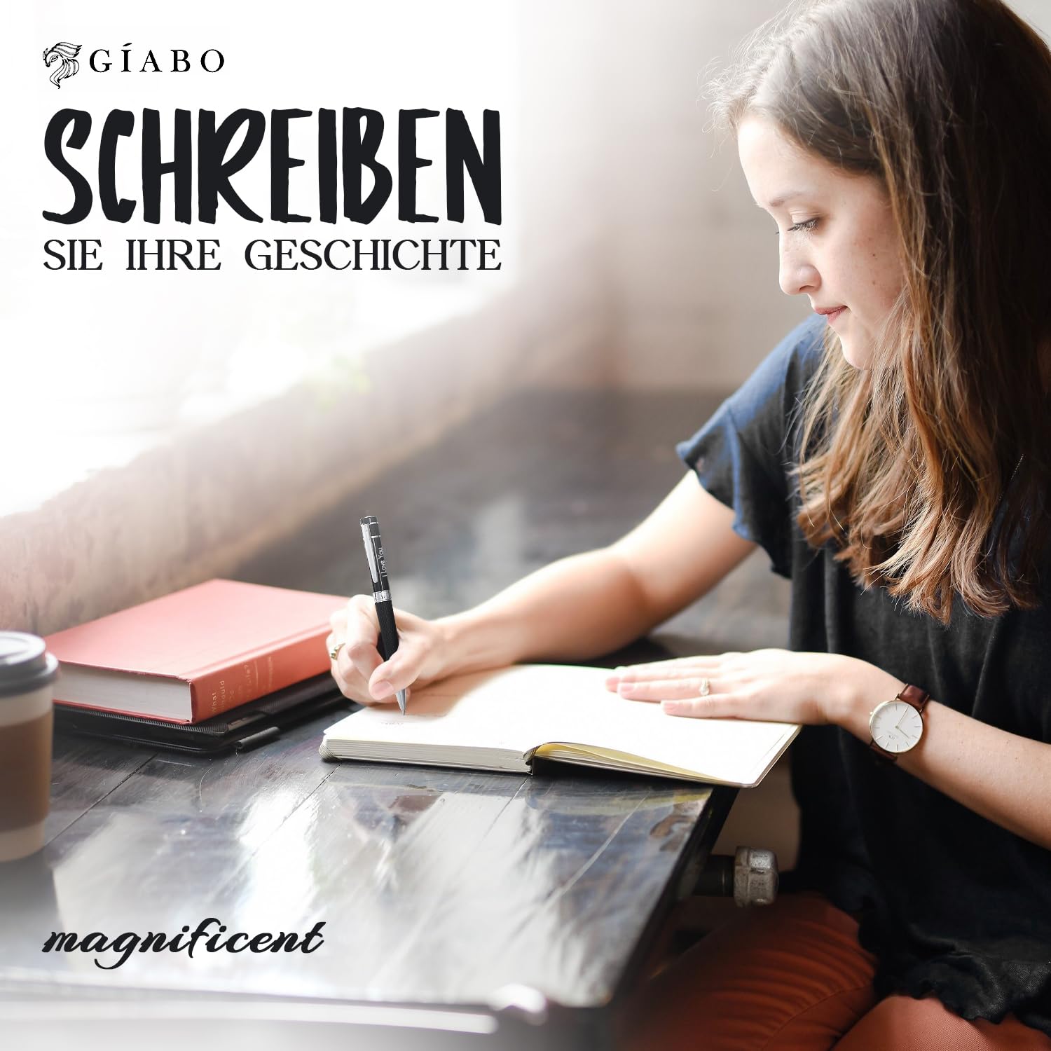 Gíabo Premium Kugelschreiber aus Edelstahl mit PU-Leder-Schaft und individueller Gravur | Hochwertiges Schreibgerät mit Etui – Ideal als persönliches Geschenk für Büro, Business und besondere Anlässe