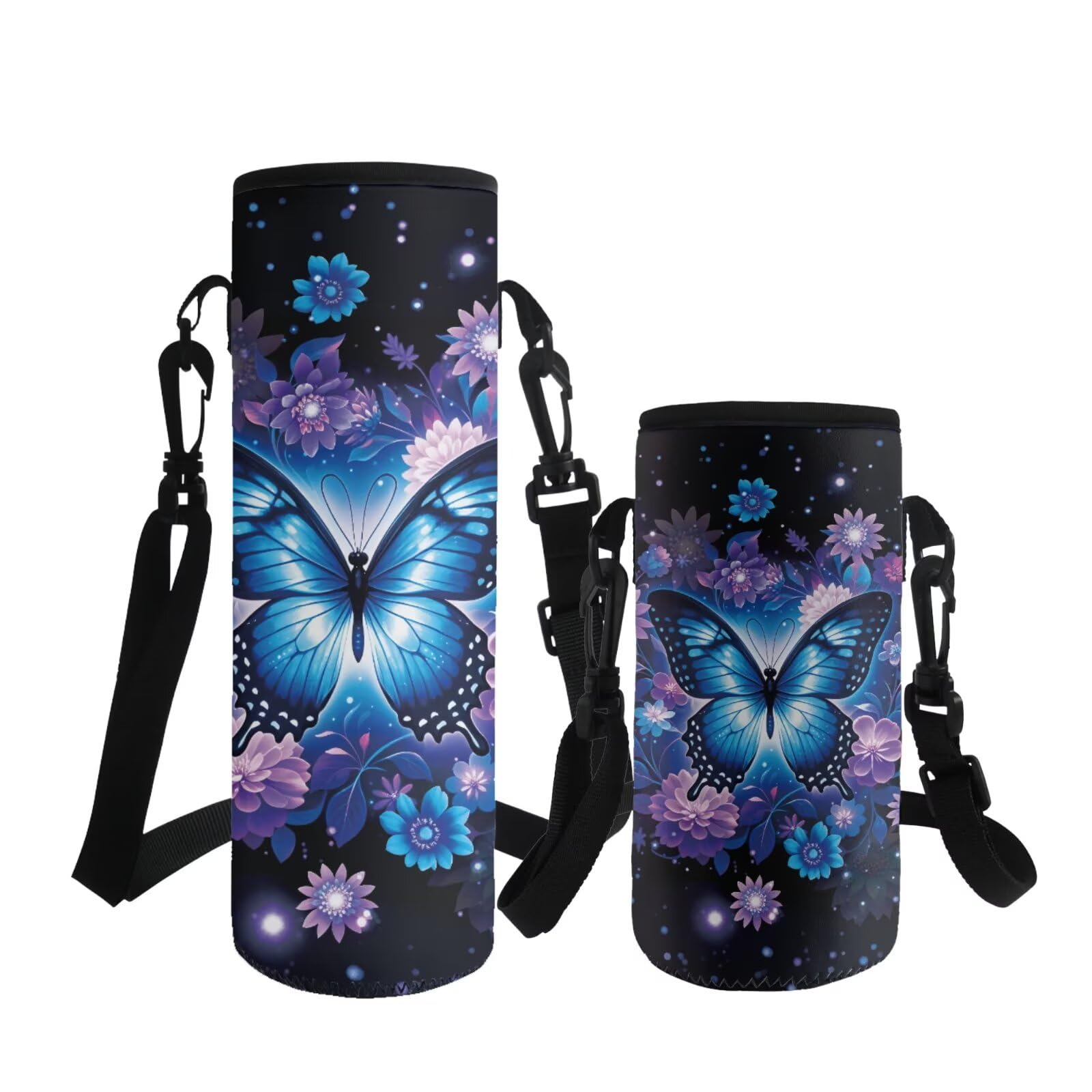 ASQVTIFE Blue Butterfly Insulated Water Bottle Carrier for Womens Elementary 500Ml Butterflies Water Bottle Carrier Insulated Cover Bag Strap Pouch Outdoor Camping Steel/Glass/Plastic Bottles Camping — image 1