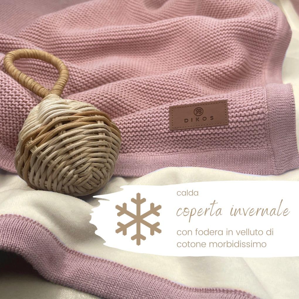 DIKOS® Calda coperta invernale per neonati grigia, in cotone e velluto, Oeko-TEX, coperta per carrozzina con bordo, per neonati, ideale come regalo di nascita