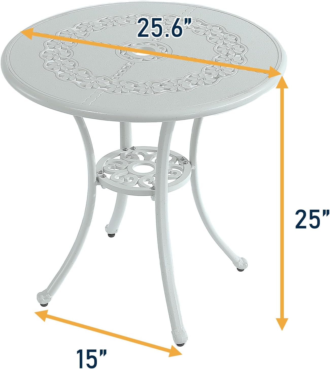 Clihome Bistro Table and Chairs Set of 3 with Round Patio Table Outdoor Bistro Set 3 Piece Patio Dining Set with Umbrella Hole Patio Table and Chairs Set Cast Aluminum Patio Furniture (White)