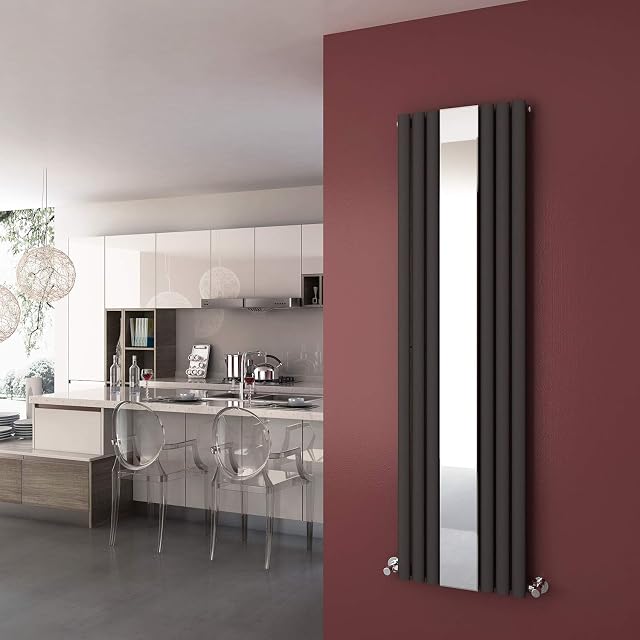 ELEGANT 1800 x 499 mm Anthracite Vertical Oval Column Radiator with Mirror Single Panel Designer Radiators