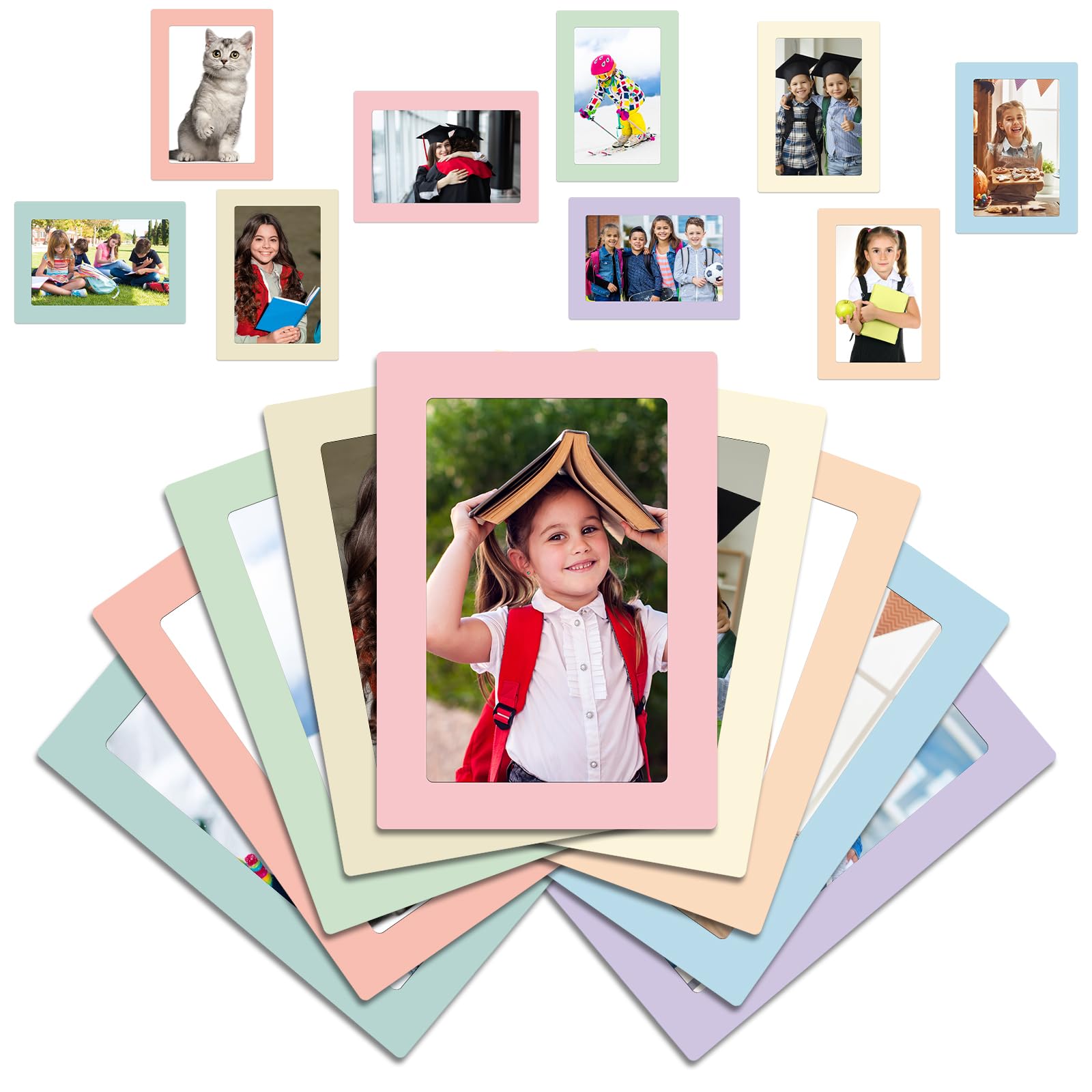 Beeveer Magnetischer Bilderrahmen, 10,2 x 15,2 cm, Pastellfarben, wiederverwendbar, Magnet-Bilderrahmen, Taschen, klassisch für Klassenzimmer, Kühlschrank, Schulanfang, Schrank, Zubehör, 12 Stück