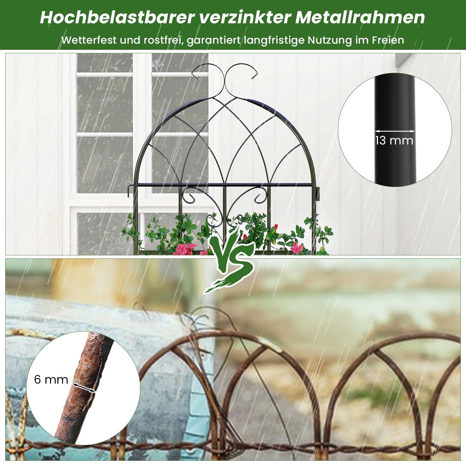 GOPLUS Rankgitter Metall 220cm hoch, 2er Set Rankhilfe, Rosenspalier mit Ranknetz, dekorativer Rosengitter, freistehende Gartenzaun Pflanzengitter für Kletterpflanzen, Blumen, zum Stecken, 220 x 50 cm