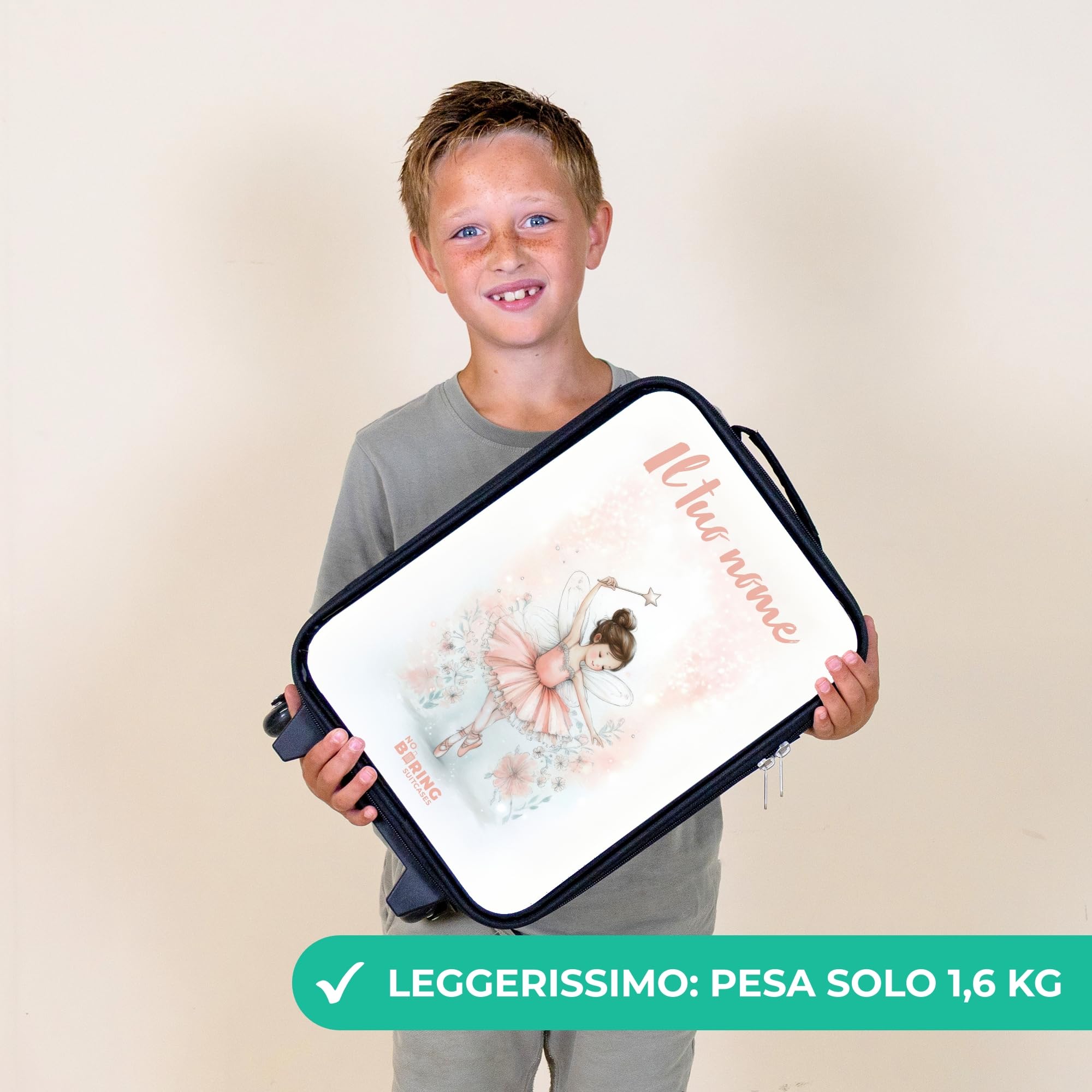 NoBoringSuitcases.com® Valigia Per Bambini Personalizzato Con Un Nome 48x31x19 cm Bagaglio Ultraleggero Trolley A Mano Rigidi LED Ruote Da Viaggio - Ragazze - Ballerina - Elfo - Fata