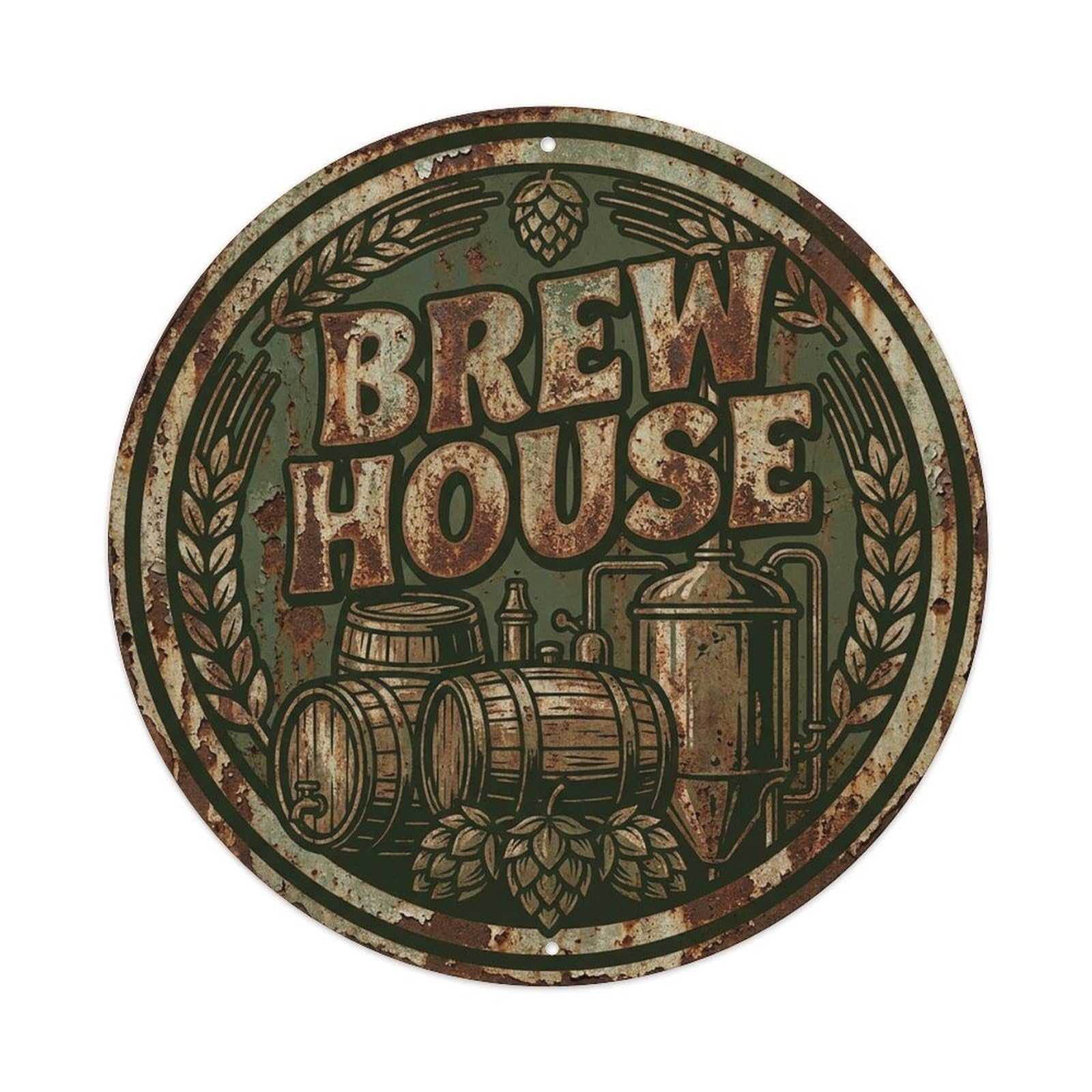 Vintage Beer Tavern Brew House Retro Bar for Pub Vintage Metal Tin Sign Plaque Wall Decor for Cafe, Club Bar, Office, Garden Metal Poster 8x8Inch