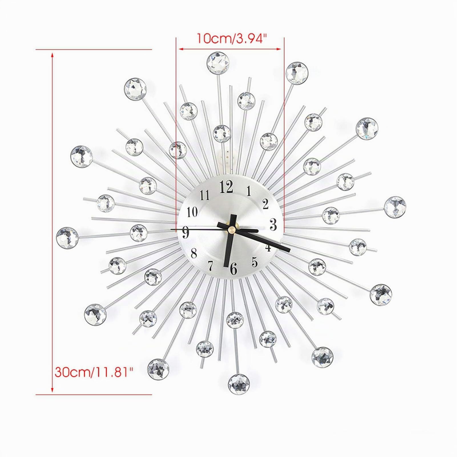 Ausla Orologio da Parete di Cristallo, Silenzioso, Preciso, Decorativo, 30cm, Argento