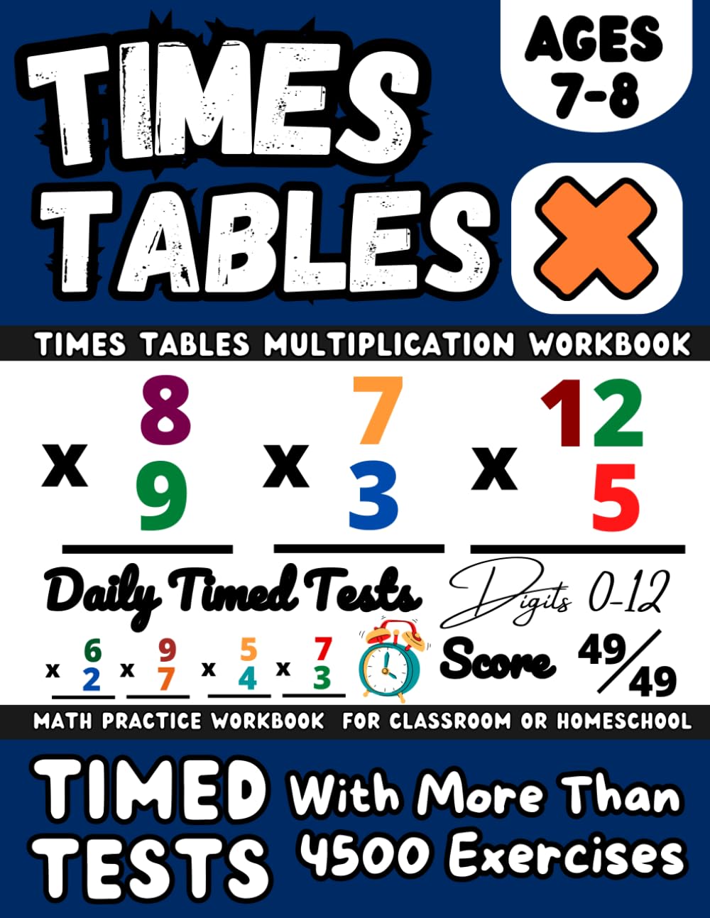 Times Tables Workbook, Ks2 Maths workbook Year 3, Maths Book for 7-8 Year Olds, Multiplication Practice Book, Digits 0-12, Timed Tests