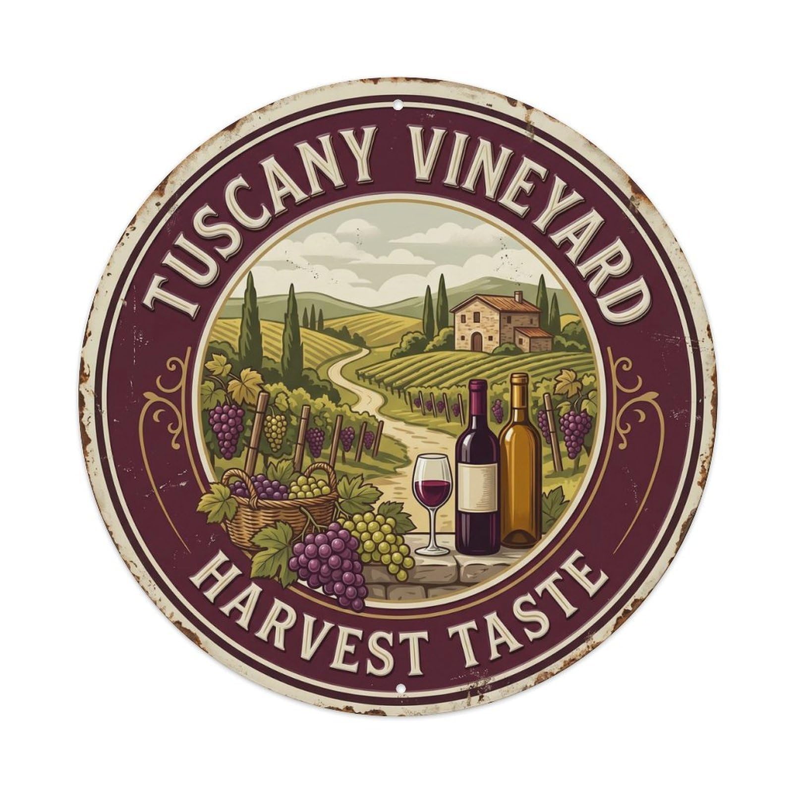 Vineyard Harvest Taste Tuscany Landscape Metal Tin Sign