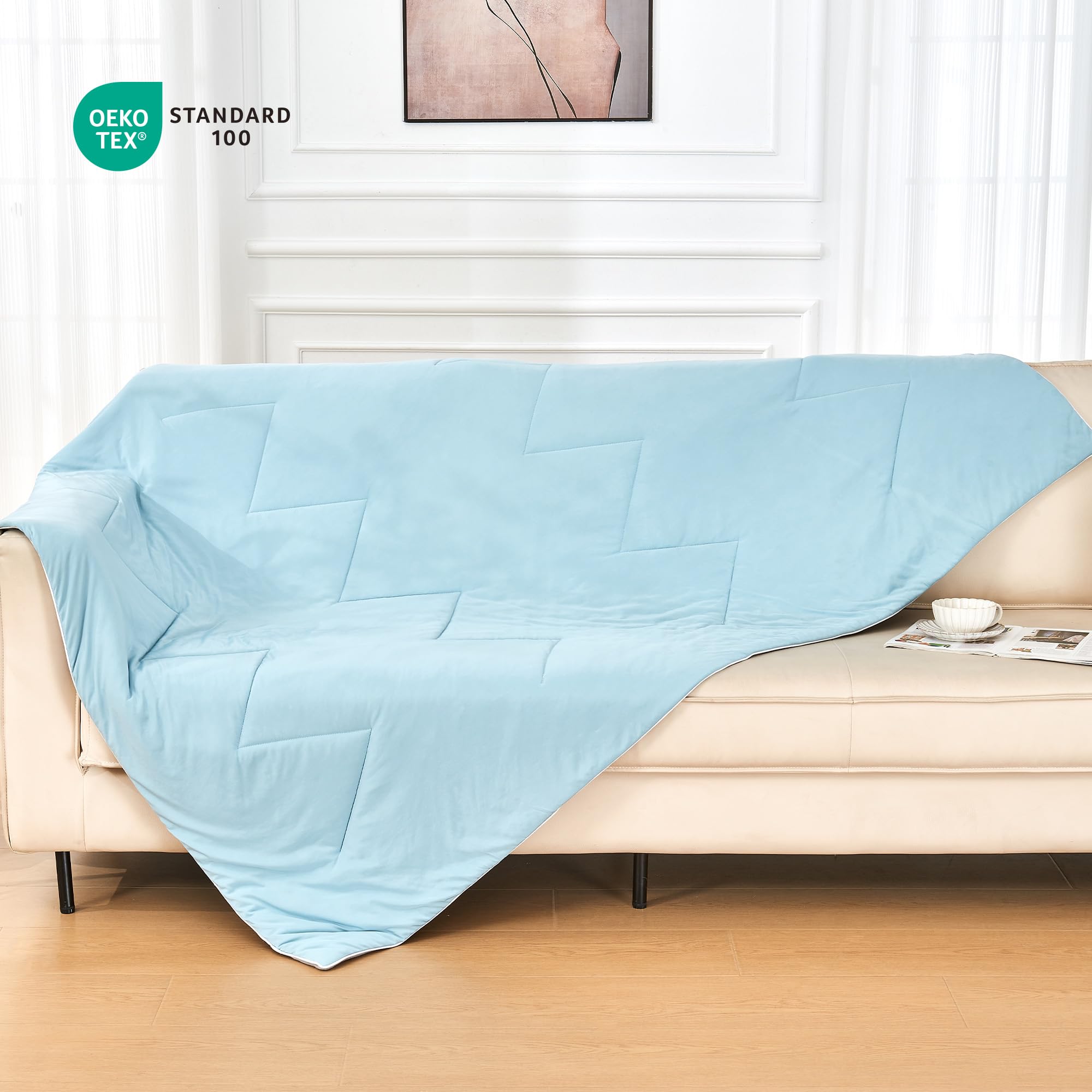 Deodar Kühldecke 140 x 190 cm Sommerdecke Leichte Kühldecke Dünn SelbstkühlendKühl und Hautfreundlich Decke zum Schlafen Öko Tex Standard Blau+Grau