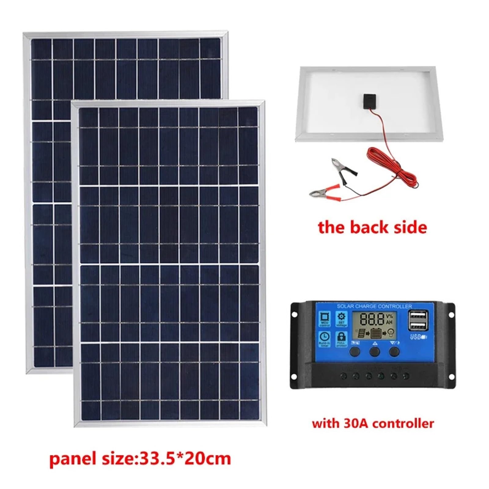 Kit pannello solare 300W/600W Completo generatore solare a celle solari ricaricabile esterno portatile con alimentazione USB policristallina 12V | 600W 30A controller