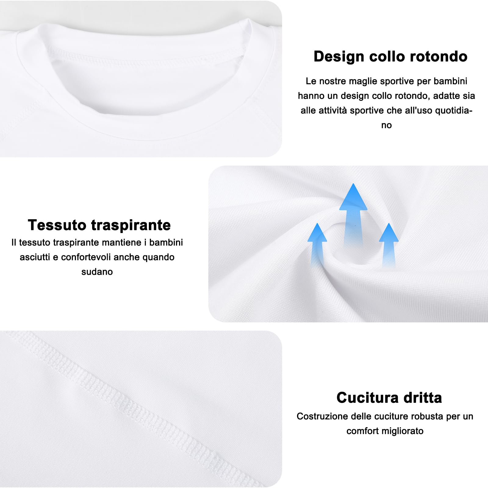 Maglietta a Maniche Corte per Ragazzi Asciugatura Rapida e Traspirante Maglia Intima Base Layer ad Elevata Elasticità Leggera Maglietta Sportiva a Girocollo per Corsa Calcio Basket Ciclismo
