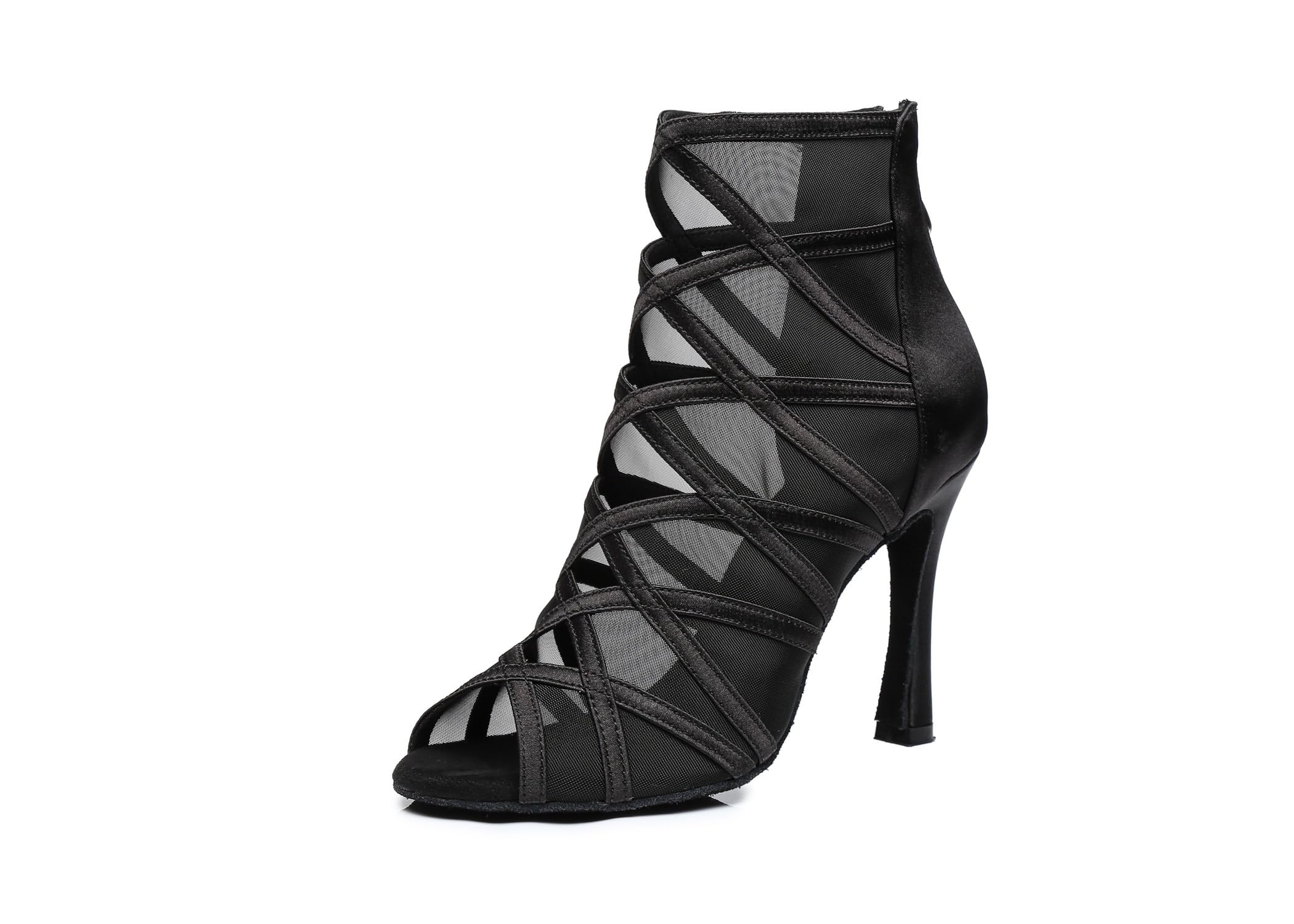 Dance Practice Shoes for Women Mesh Ballroom Sandals Heels Party Prom Ankle Booties with Zip