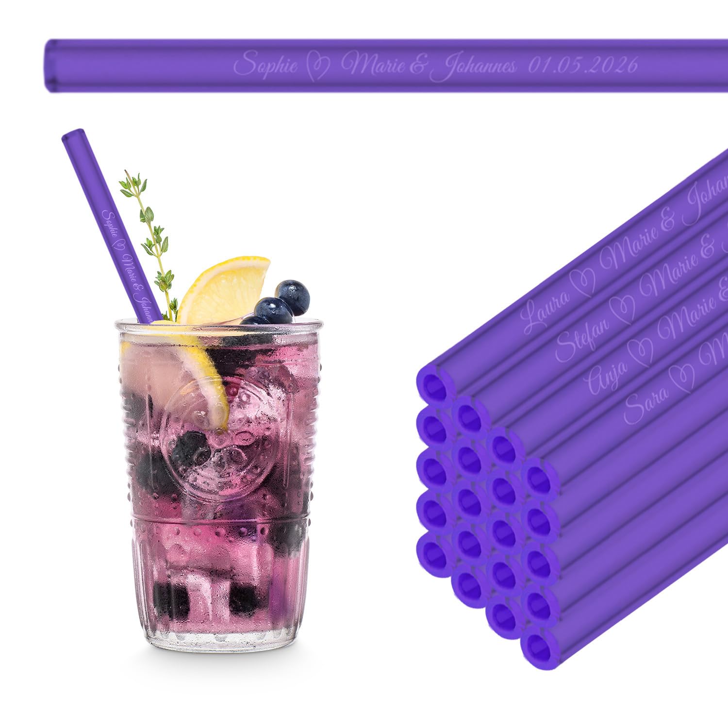 Paille en verre personnalisée mariage pour sublimer vos tables de baptême et fête
