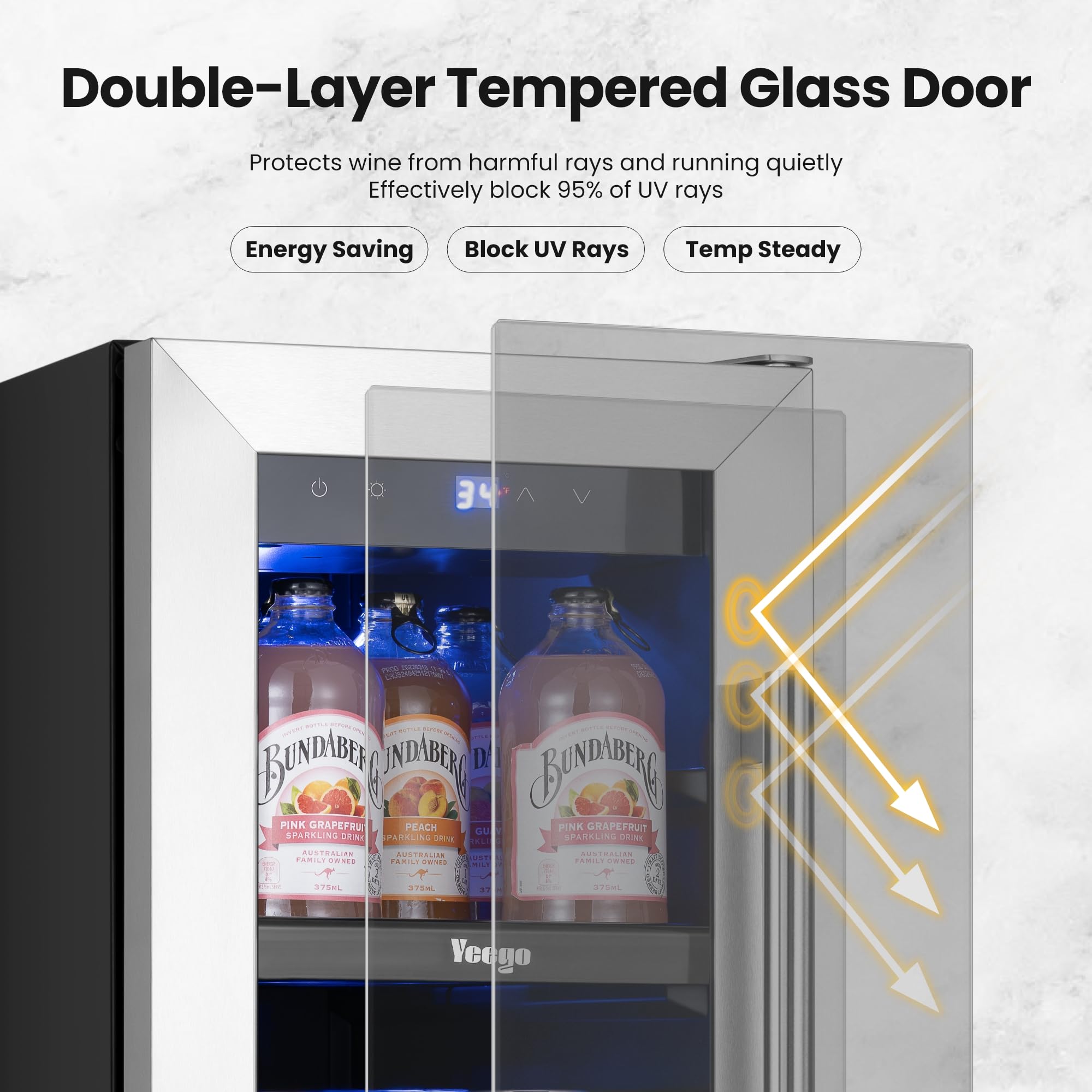 YEEGO 12-Inch Beverage Refrigerator – 60 Can Mini Drink Fridge With Left-Hinged Glass Door, Built-In Or Freestanding Beverage Cooler For Beer, Soda & Wine, Home Bar, Office, Bedroom on Fridge.com - View 4