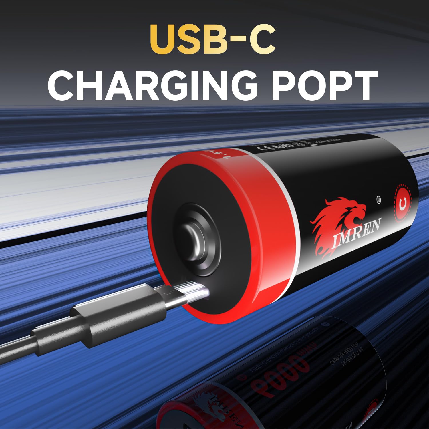 Imren Rechargeable Lithium C Batteries,4 Pack C Cell Battries with 4-in-1 USB-C Charging Cable,LR14 1.5V Lithium Batteries C Size 6000mWh for Flashlights, Remote Controls, Radios, Clocks, Toys