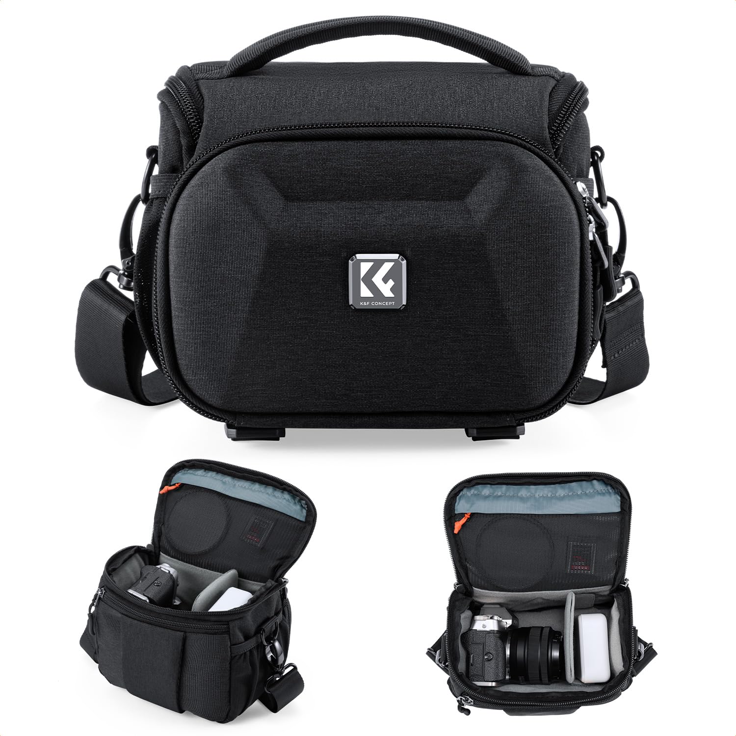 K&F CONCEPT Borsa per Fotocamera a Tracolla, Borsa Fotografica Impermeabile in eva hardshell con tracolla regolabile, Compatta Custodia per Macchine Fotografiche Reflex Obiettivo Treppiede