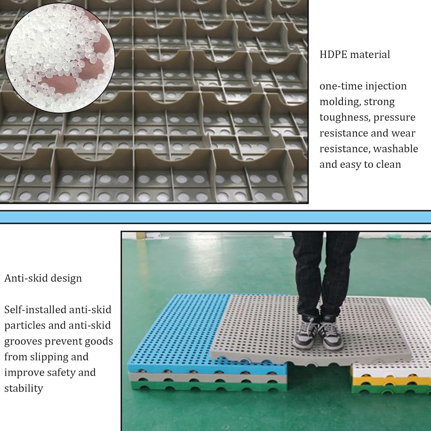 Plastic Pallet, HDPE Lightweight Breathable Ventilation Grid Pallet, Waterproof Storage Grid Pad for Garden Garage(Gray,100x50x5cm/1pcs)