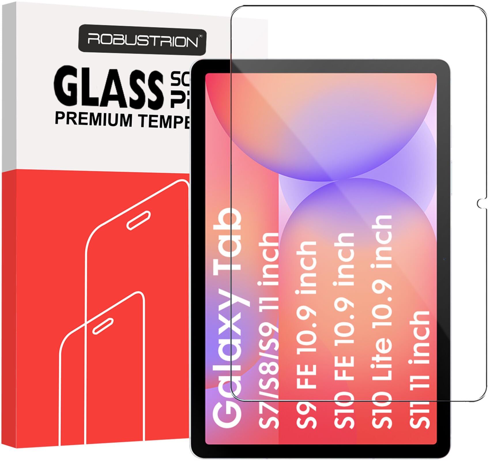 Robustrion Tempered Glass Screen Protector for Samsung Galaxy Tab S10 Lite 10.9" / S9 FE/Tab S11 /S10 FE/S9 /S8 /S7 11" Screen Guard for Samsung S10 Lite/S10 FE/S9 FE/S11/S9/S8/S7 Tablet - Pack of 1