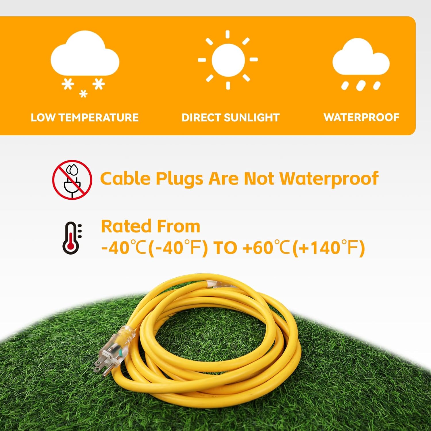 Indoor Extension Cord Waterproof 15 FT, 12 Gauge Heavy Duty Yellow Extension Cord SJTW, Flexible Cold-Resistant 3 Prong Grounded Power Cord for Lawn, Garden, Appliance, UL Listed