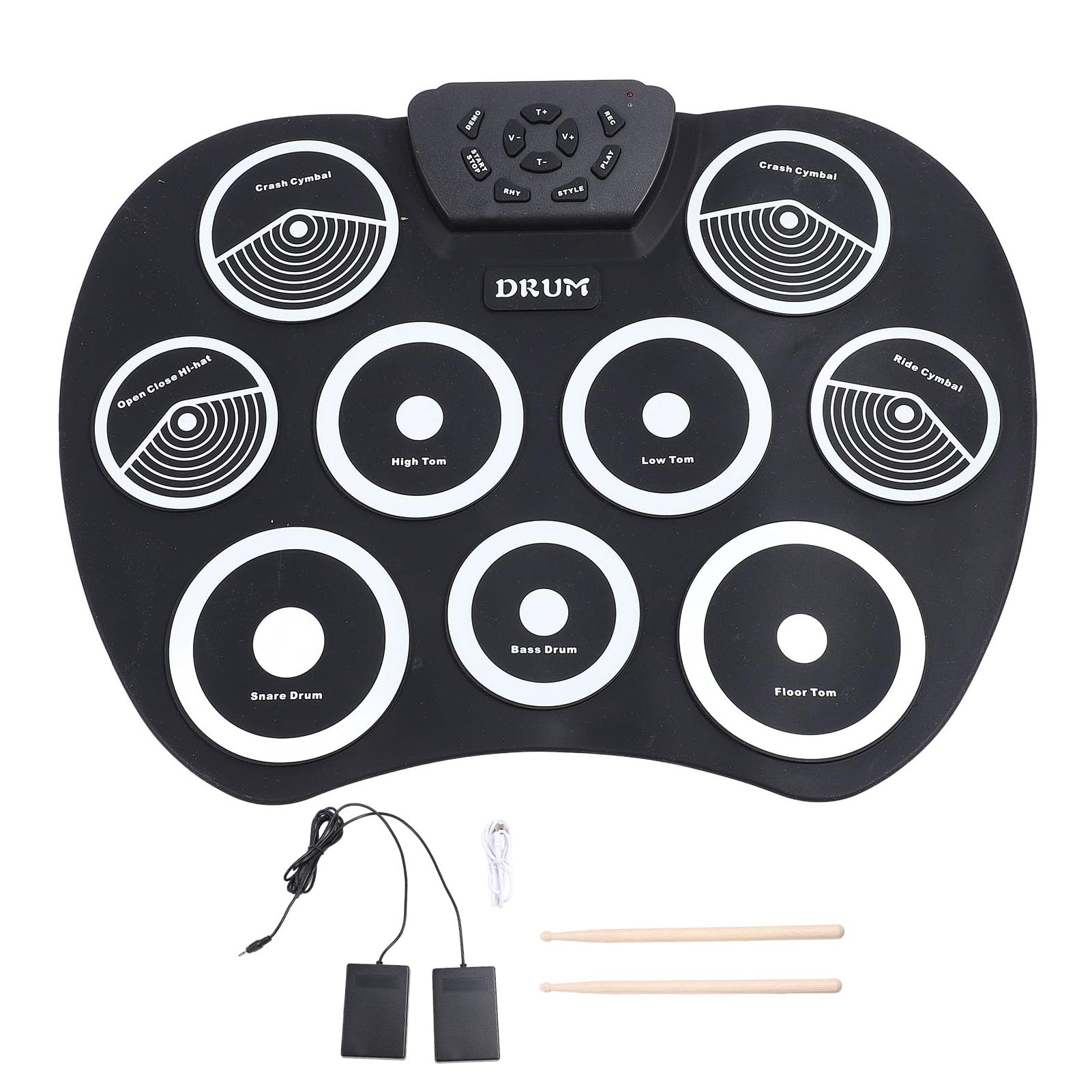 Ensemble de Batterie électrique, Coussin d'entraînement électronique Portable en Silicone USB à 9 Coussinets avec Baguettes à Pédale pour Enfants Débutants