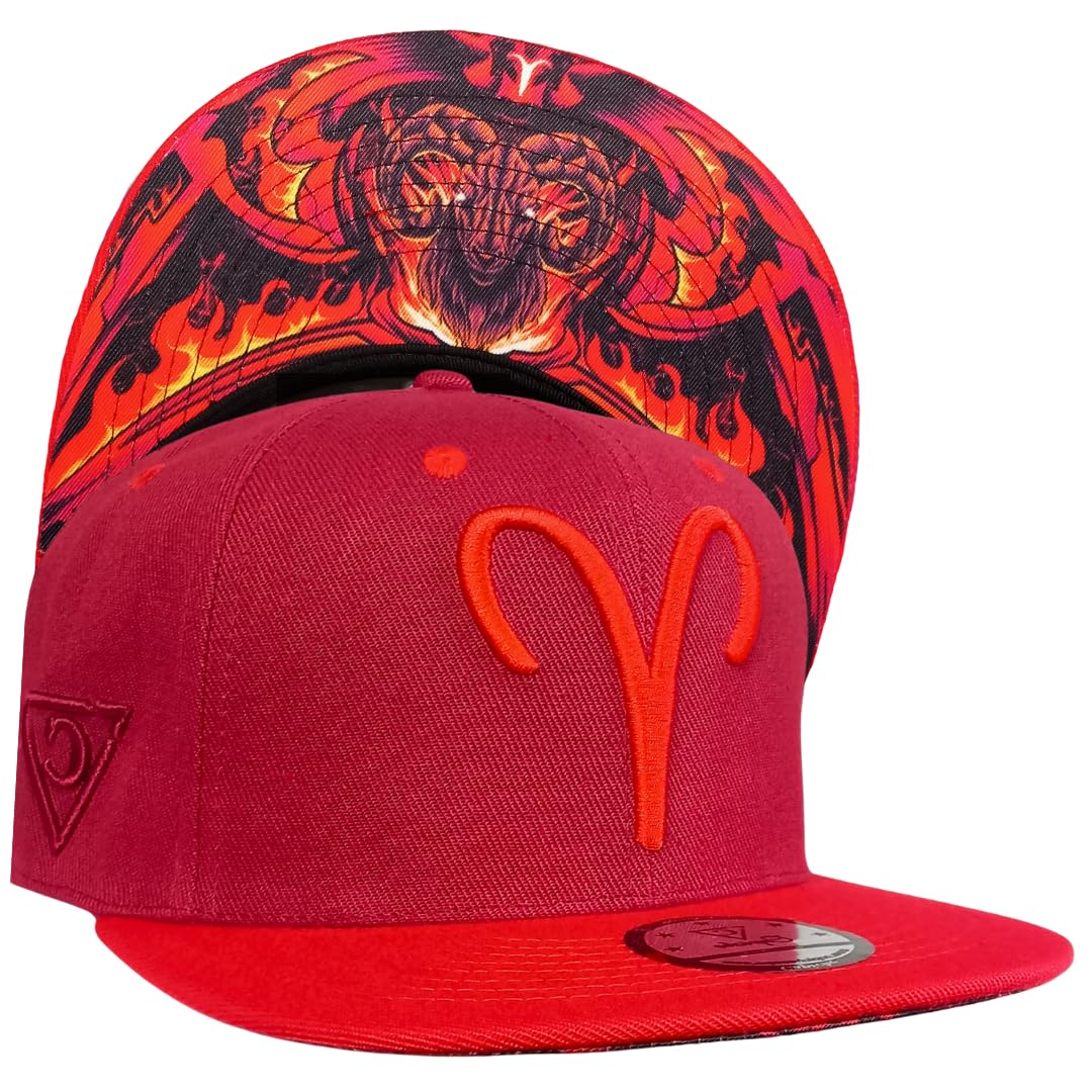 Capiche Unisex Aries Sb [99+ Variations] Aries Snapback Cap [Zodiac] - Ram Symbol Embroidery, Fiery Red Design, Bold Cap For Aries And Zodiac Enthusiasts