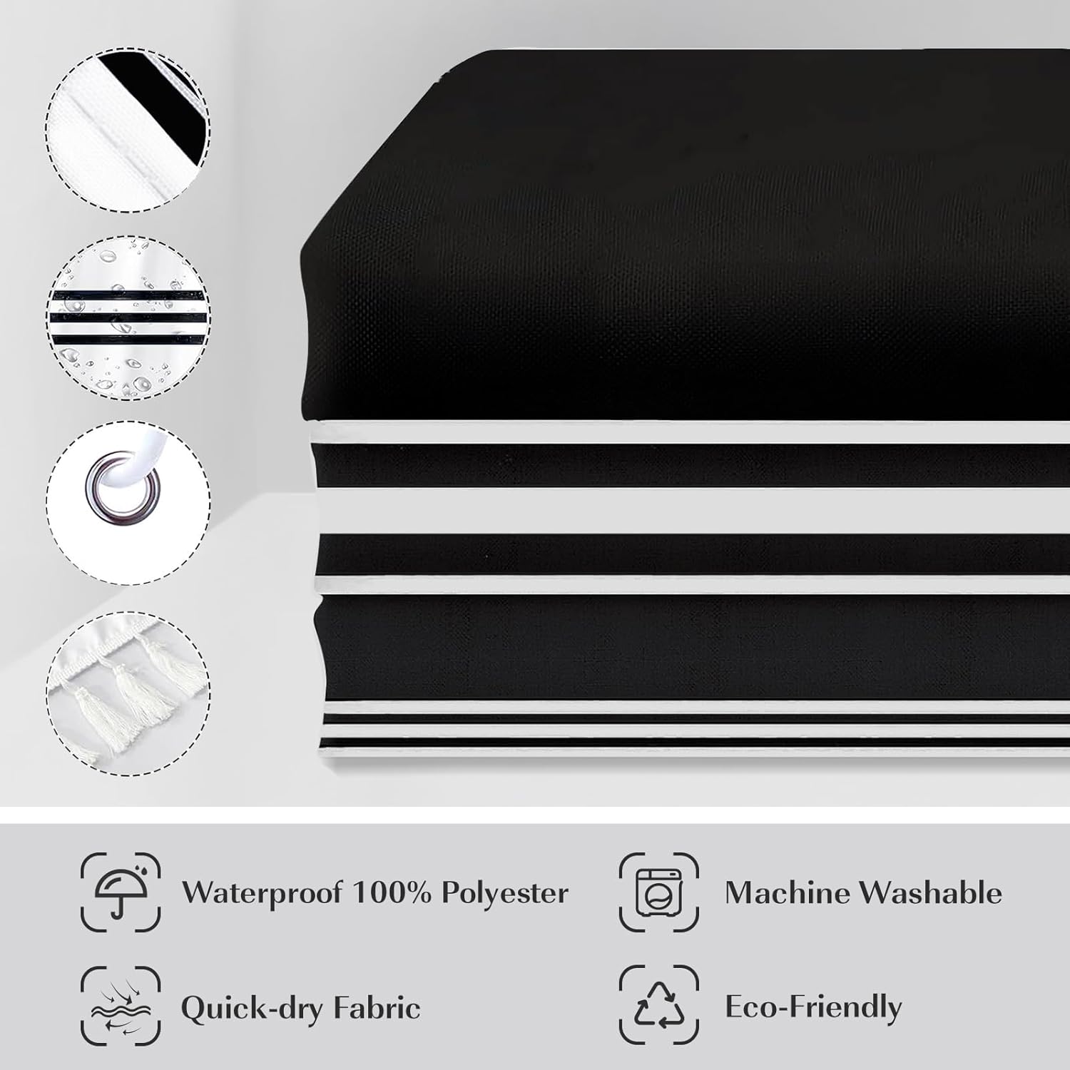 Seasonwood Extra Long Shower Curtains 96 inches Modern Farmhouse Boho Shower Curtains for The Bathroom Waterproof Cloth Black and White Striped Shower Curtain Set