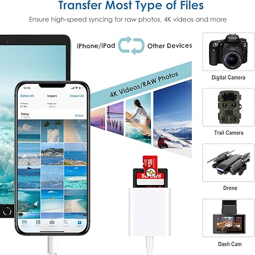 Miniatura 3 de Adaptador de lector de tarjetas SD, lector de tarjetas de memoria de doble ranura para tarjetas compatible con tarjetas SD/MicroSD, visor de cámara